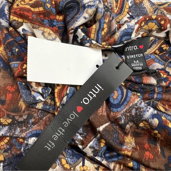 INTRO Brown Blue Gold Rust Paisley Cowl Neck Tunic  Hi Lo Long Sleeve Top NWT M - Picture 12 of 14